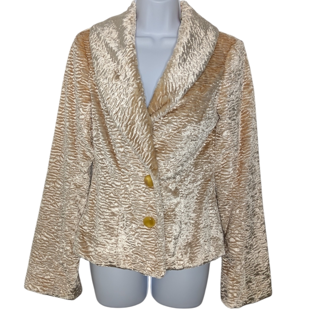 Cache Champagne Peach Textured Faux Fur Jacket